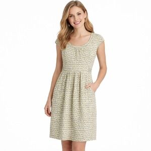 BODEN US 4/UK 8 Margot Dress Gray Yellow Geo Print Cap Sleeve Jersey Scoop Neck